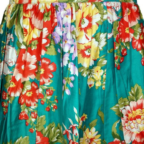 Vintage 70s Hawaii Floral Print Pleated Midi Skirt ILGWU Size 8 - Picture 2 of 7